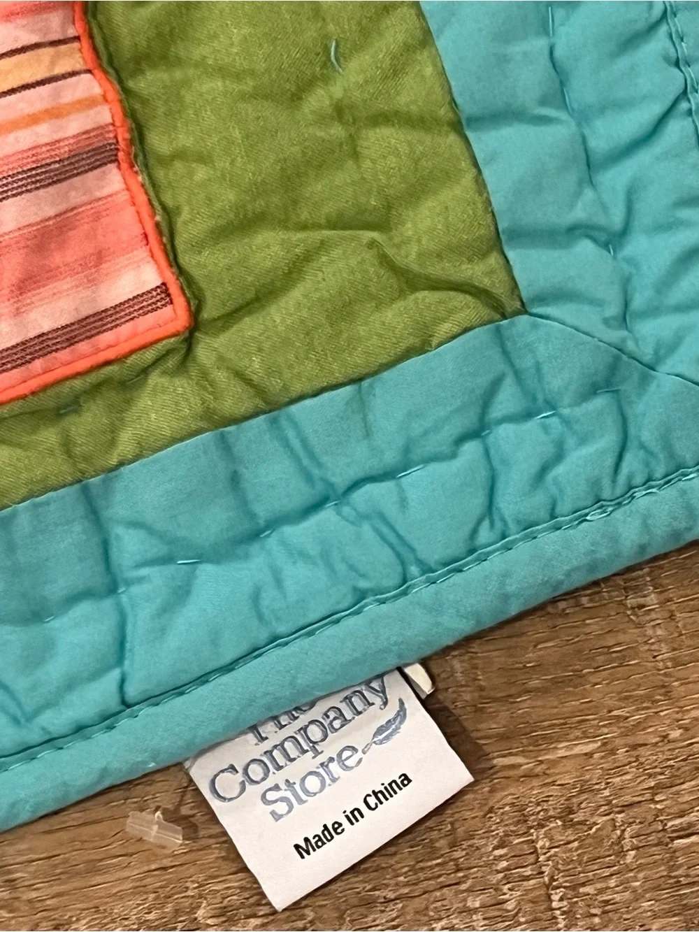 The Company Store Coastal Patchwork Quilt in Coral, Teal & Green 100x90” king